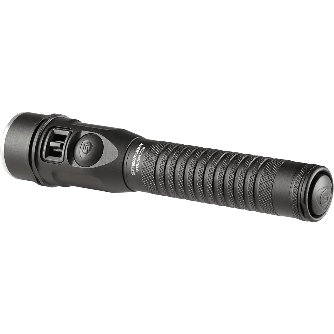 Chattanooga Streamlight Strion 1200 Lumen rechargeable LED flashlight in black with AC and 12V DC chargers, compact and powerful.
