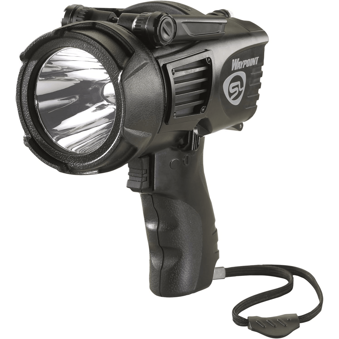 Black Streamlight Waypoint spotlight flashlight with high-performance, durable design and long-range beam for outdoor use.