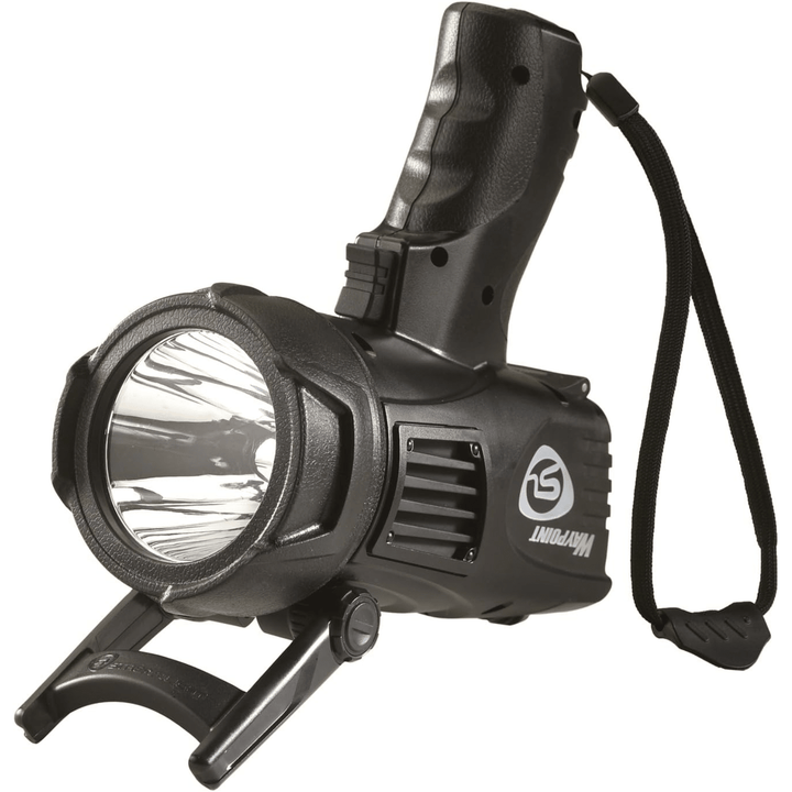 Black Streamlight Waypoint flashlight with high-performance durable long-range beam, ideal for outdoor and emergency use.