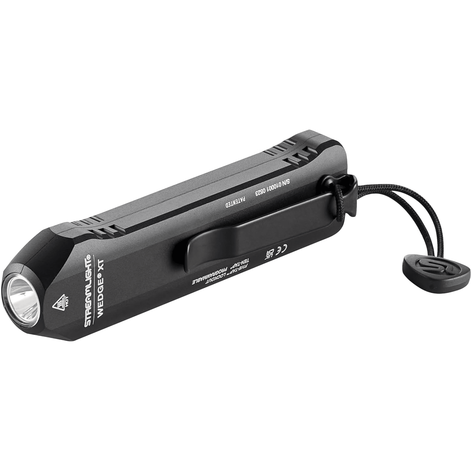 Black Chattanooga Streamlight Wedge XT 500 Lumen slim flashlight with USB cord for portable, high-intensity illumination.