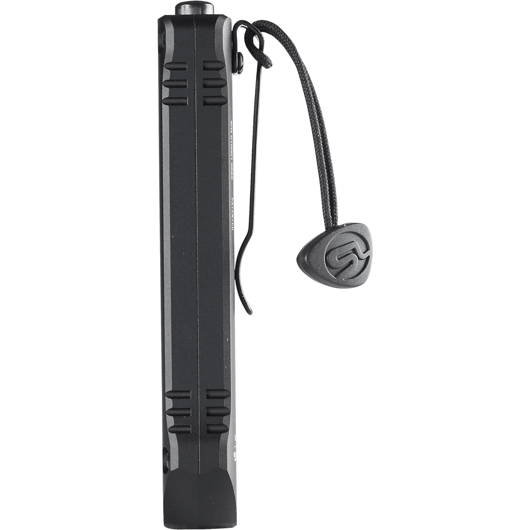 Chattanooga Streamlight Wedge XT slim black flashlight with 500 lumens and USB cord for charging, compact and durable design.