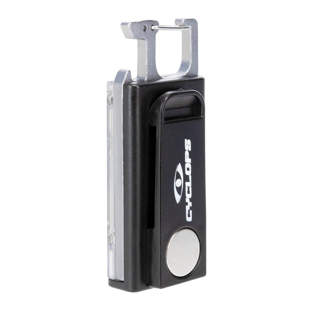 Chattanooga Cyclops Flash Clip Flashlight with 300 lumens, compact rechargeable LED light, black handheld flashlight.
