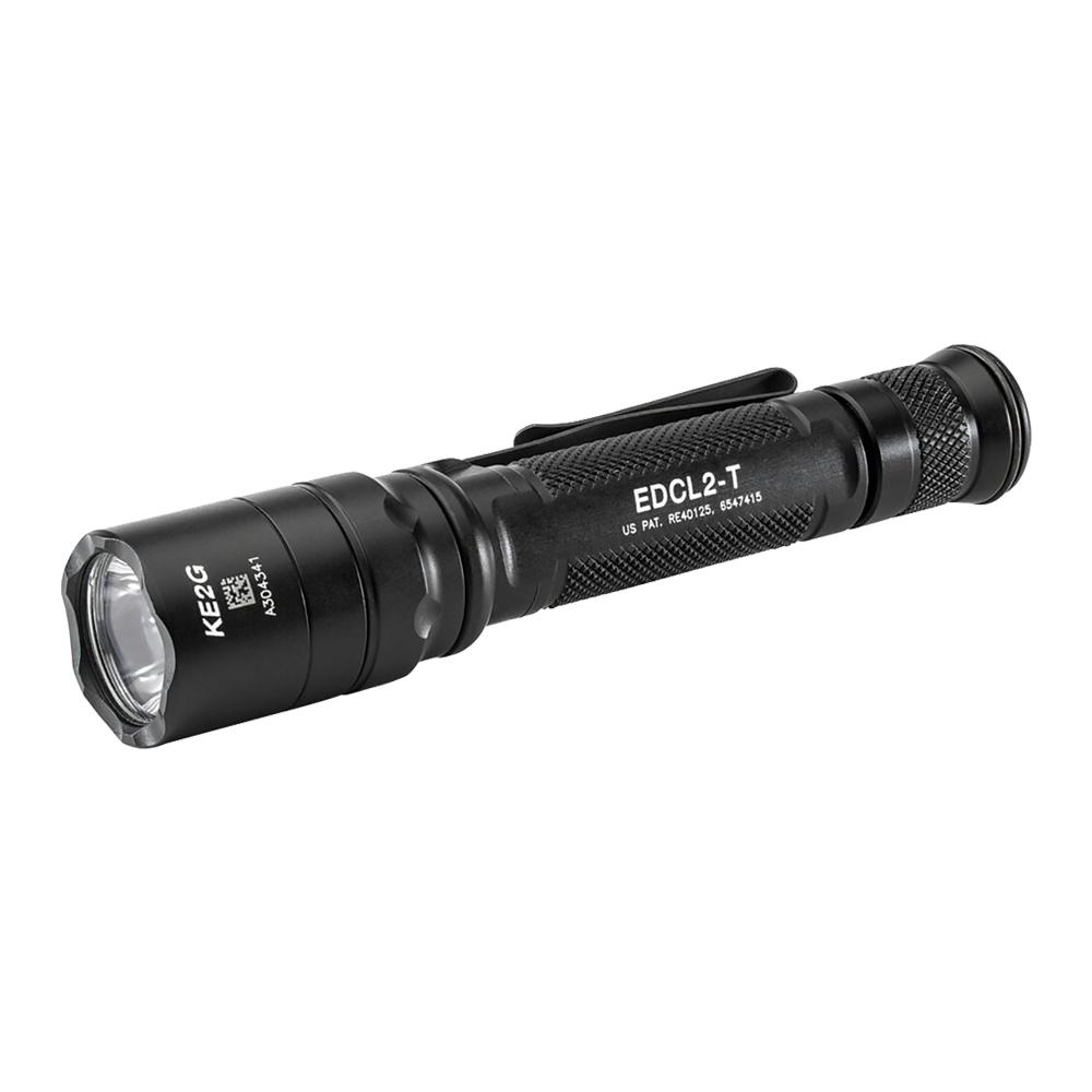 Chattanooga SF EDCL2 T dual output LED flashlight in black, 1200 lumens, compact everyday carry design with adjustable beam.