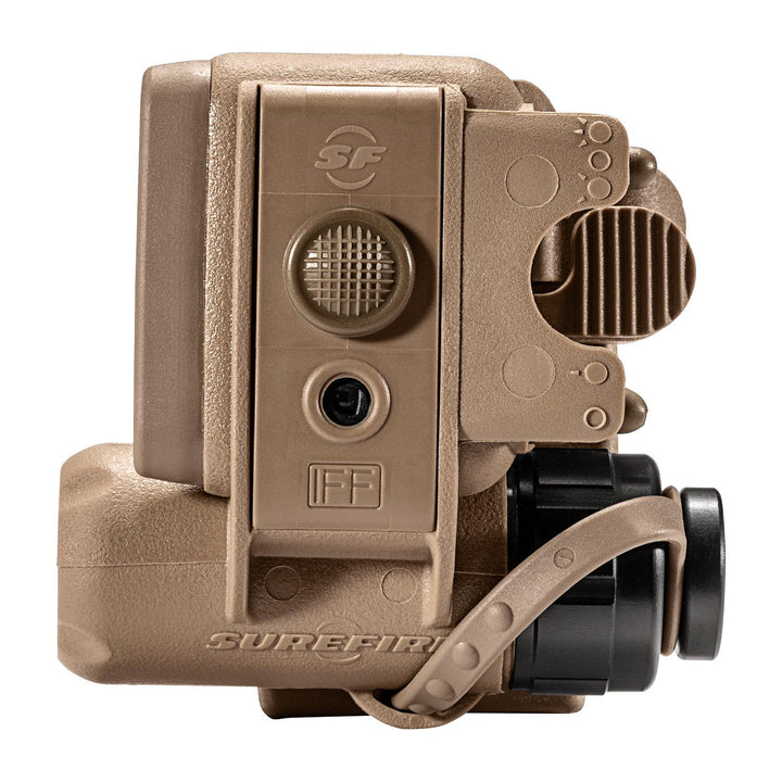 Chattanooga SF HL1 helmet light in tan with LED multi-mode hands-free illumination, mounted on a helmet for outdoor or work use.
