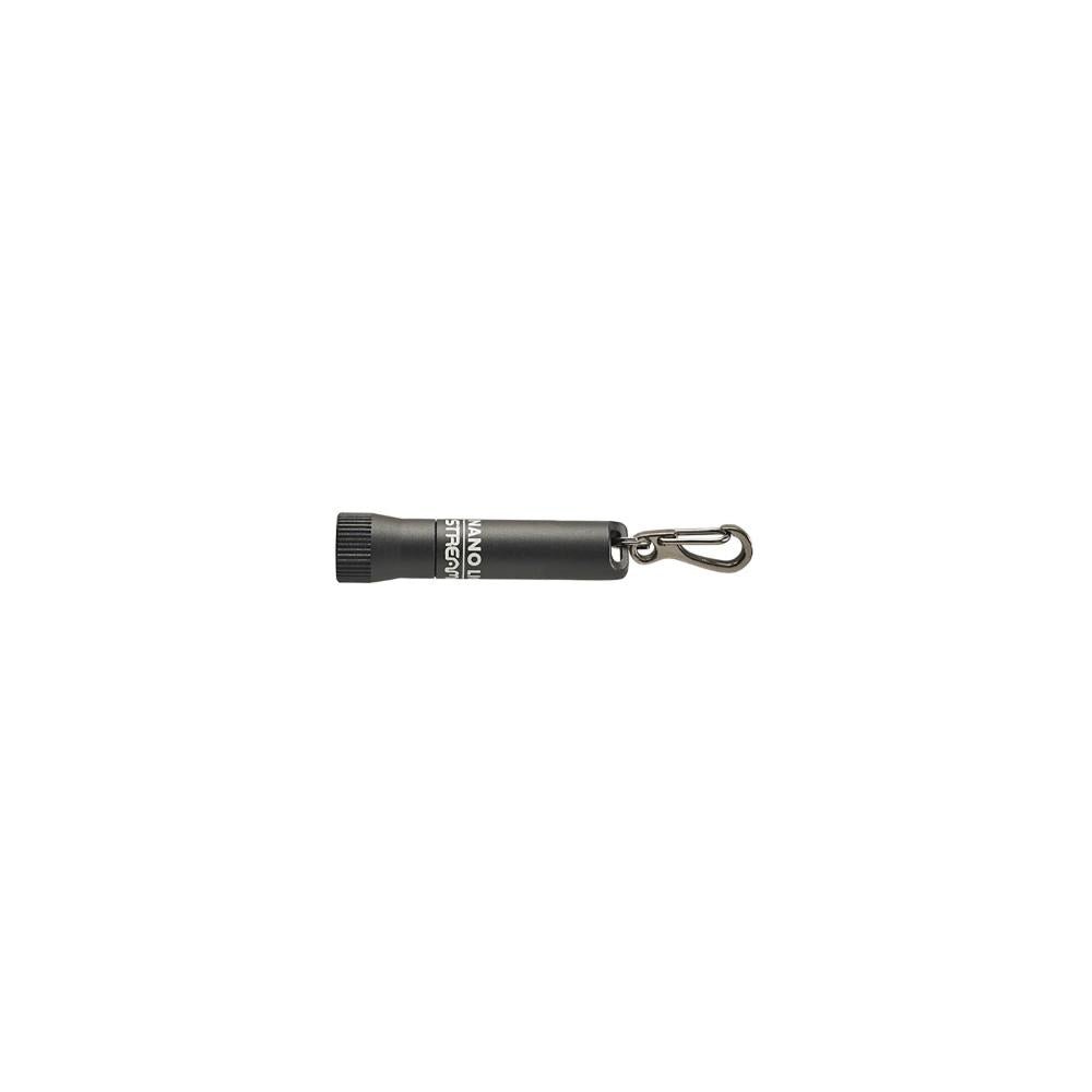 Black Streamlight Nano Light II flashlight with included AAAA alkaline battery, compact and portable for everyday use.