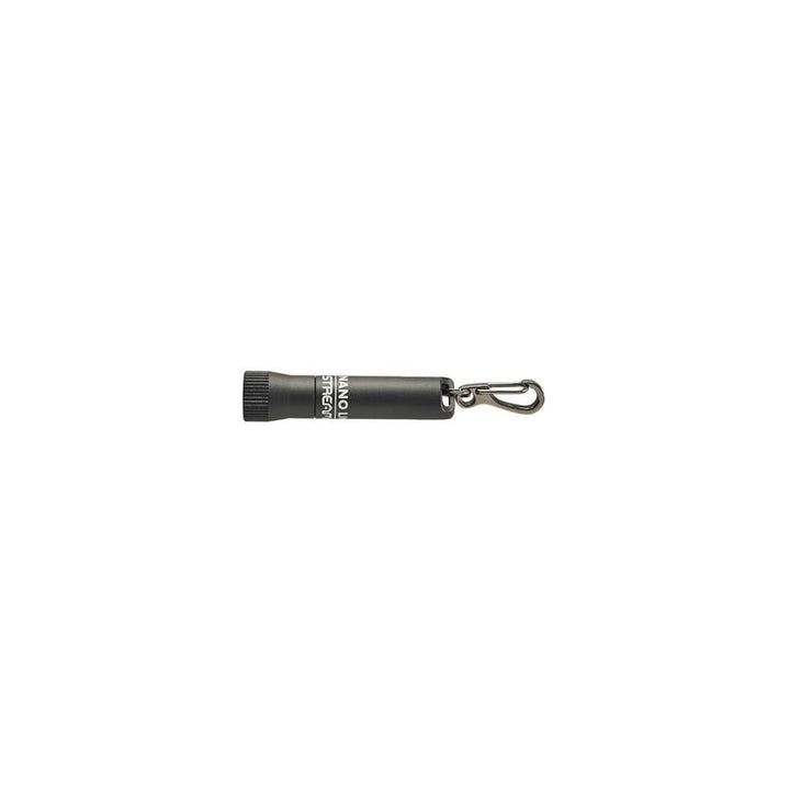 Black Streamlight Nano Light II flashlight with included AAAA alkaline battery, compact and portable for everyday use.