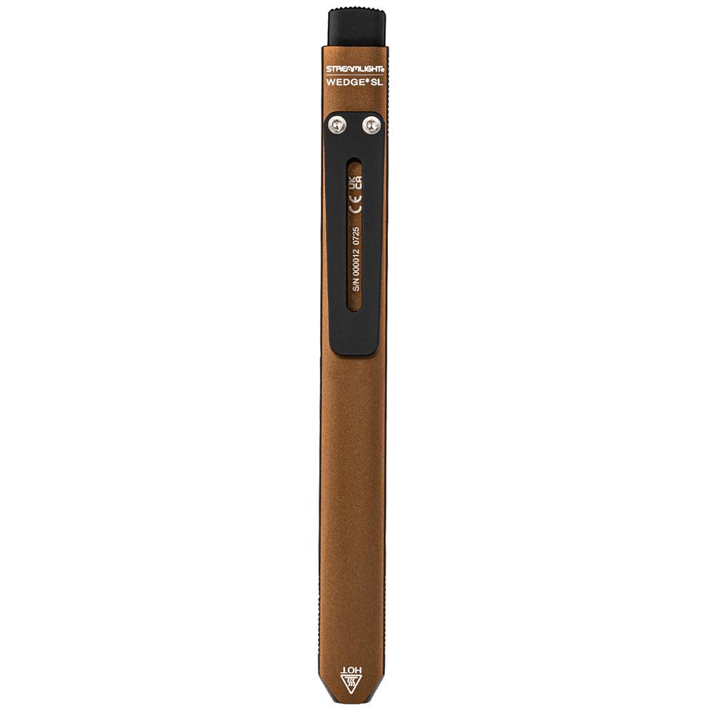 Streamlight Wedge SL inspection flashlight by Chattanooga in coyote color, compact pocket carry high-performance LED flashlight.