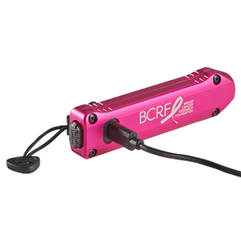 Pink Chattanooga Streamlight Wedge XT flashlight with USB-C cord and pocket lanyard, designed for hands-free lighting.