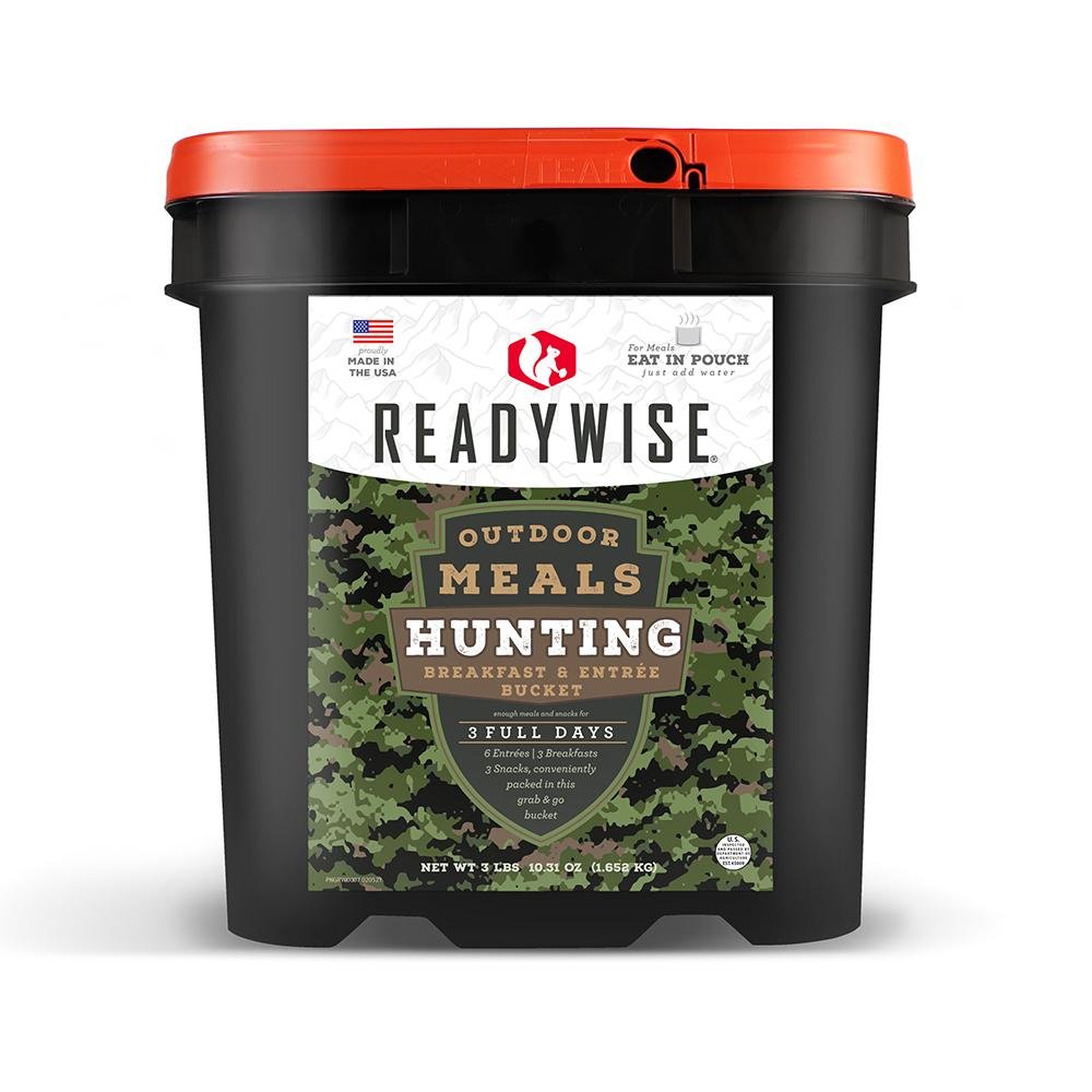 Chattanooga ReadyWise outdoor food kit with bucket, includes 3 days of meals, snacks, and entrees for camping or outdoor adventures.