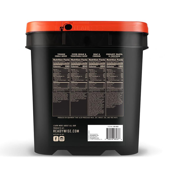 Chattanooga ReadyWise outdoor food kit with bucket containing 3-day supply of meals, snacks, and entrees for camping or outdoor use