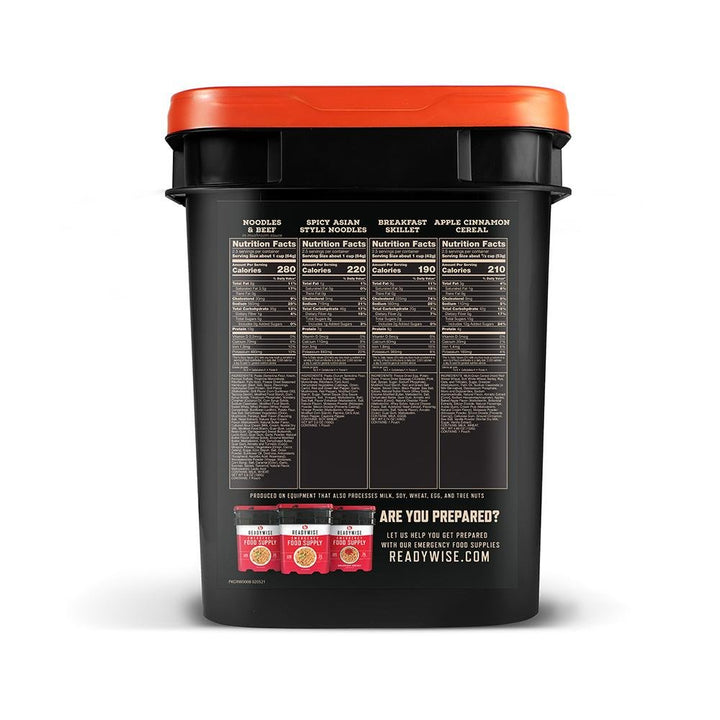 Chattanooga ReadyWise outdoor food bucket with 3-day meals, snacks, and entrees for camping and outdoor adventures.