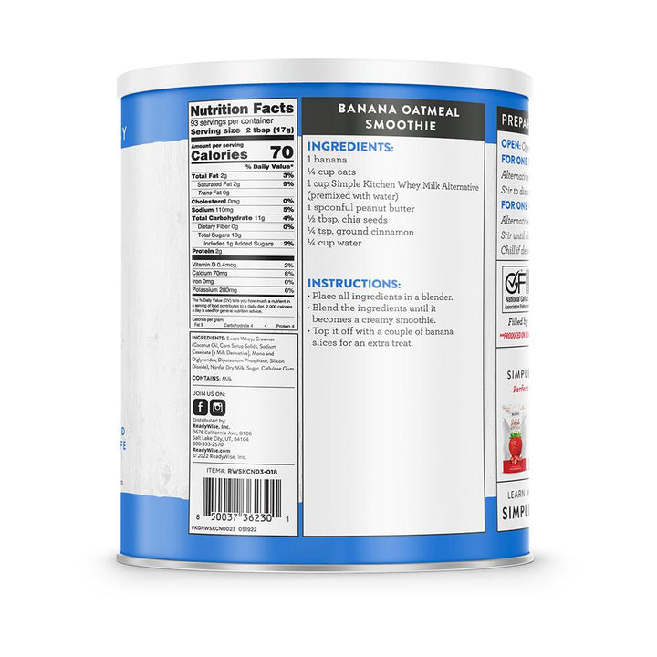 ReadyWise Simple Kitchen Whey Milk Alternative - 93 Serving Can