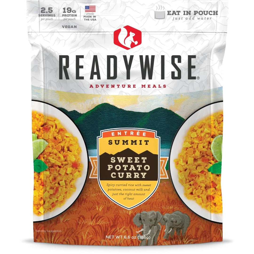 Chattanooga Readywise Summit Sweet Potato Curry freeze-dried vegan food in 6.6 oz package, ideal for outdoor and long shelf life.