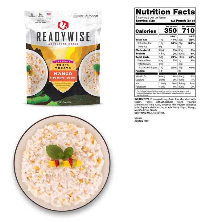 ReadyWise Trail Treats Mango Sticky Rice 57 oz Meal Pouch Quick Prep Vegan - POWER FIT SHOP — Powering Preparedness, Health &amp; Home