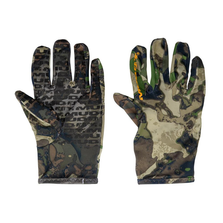 Chattanooga Muddy Outdoors lightweight fleece gloves in Veil Canyon Grey, showing soft fabric and comfortable fit for outdoor warmth.