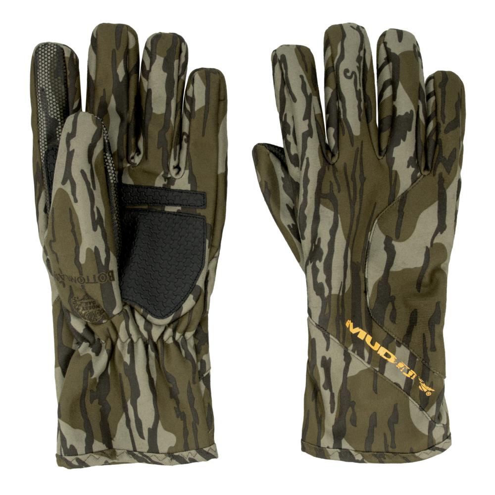 Chattanooga Muddy Windproof Mossy Oak Bottomland fleece-lined outdoor gloves, size M, for cold weather outdoor hand protection.