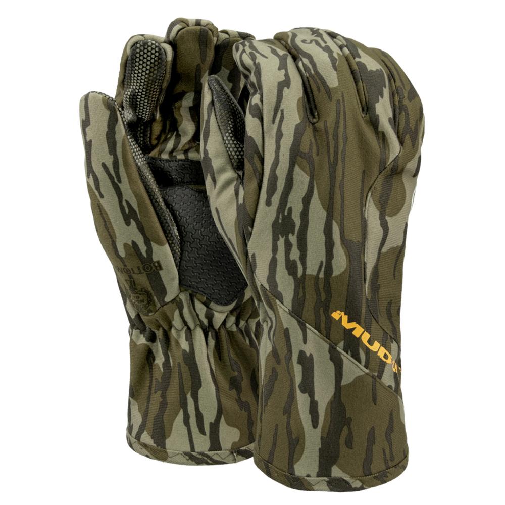 Chattanooga Muddy Windproof Mossy Oak Bottomland fleece-lined gloves for outdoor use, size M, designed for warmth and durability.