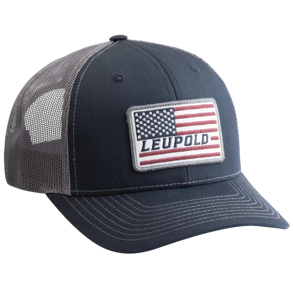 Chattanooga Leupold Flag Trucker Hat in navy gray with adjustable breathable mesh cap and front embroidered logo.