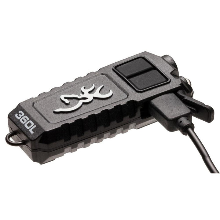 Black Browning Trailmate Rechargeable USB Cap Flashlight headlamp by Chattanooga with adjustable strap and bright LED lighting.