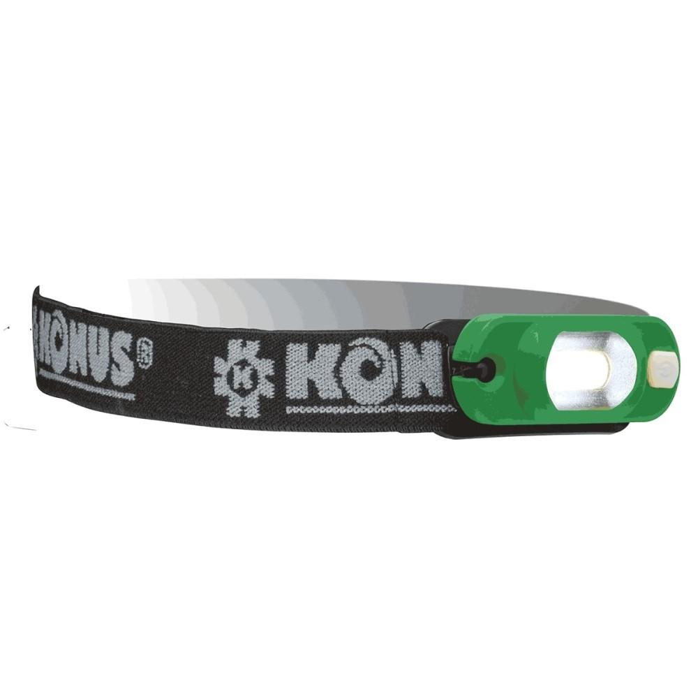 Chattanooga Konus rechargeable LED headlamp with 3W power and 220 lumens, worn on a headband for outdoor lighting.