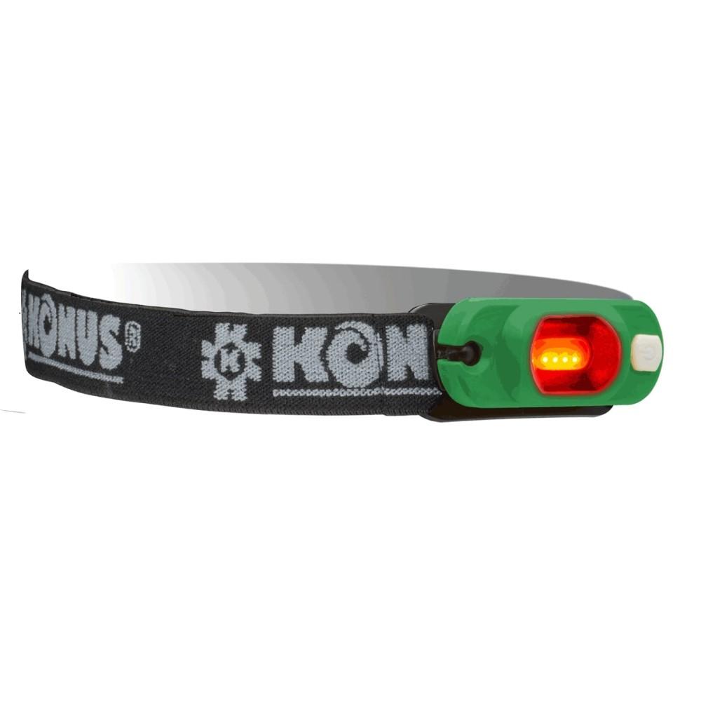 Chattanooga Konus rechargeable LED headlamp with 3W power and 220 lumens, worn on a headband for outdoor lighting.