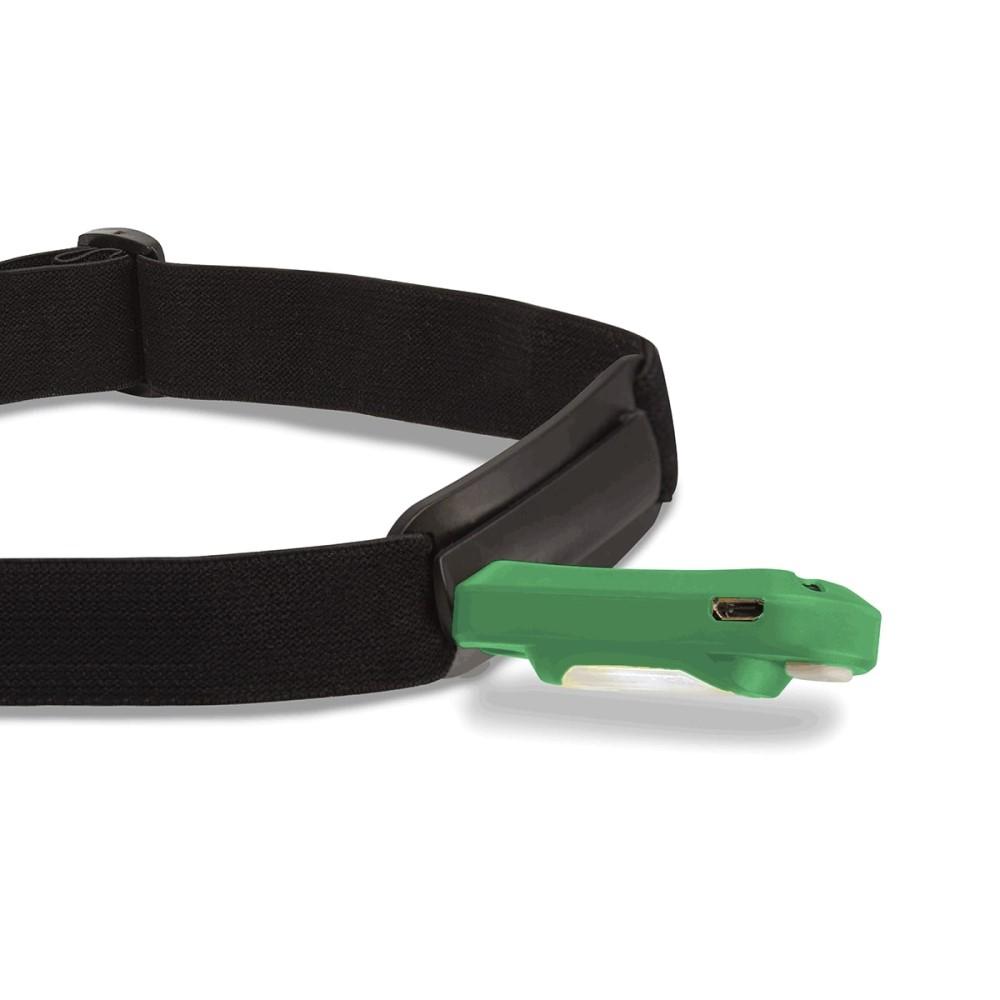 Chattanooga Konus rechargeable LED headlamp with 3W power, 220 lumens, worn on a headband for outdoor lighting.