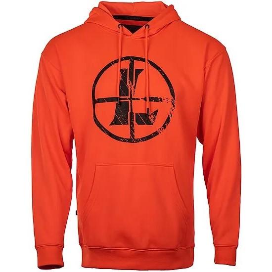 Chattanooga men's blaze orange hoodie with distressed Leupold reticle design, outdoor wear, size large, casual and comfortable fit.
