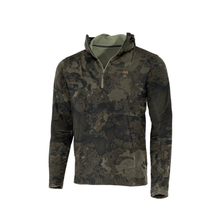 Chattanooga Muddy DV8 Quest midweight quarter zip hoodie in veil canyon grey, medium, displayed on a hanger.