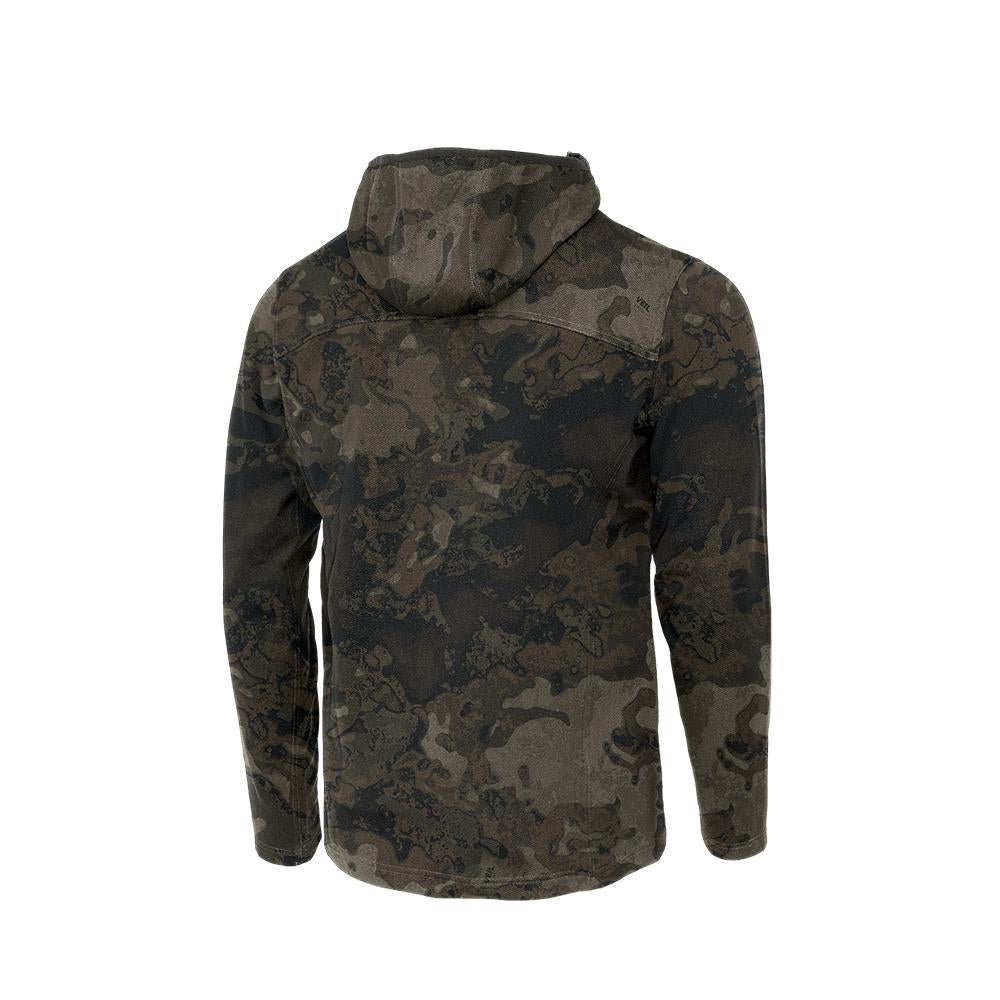 Chattanooga Muddy DV8 Quest midweight quarter zip hoodie in Veil Canyon Grey, medium size, shown on a hanger.