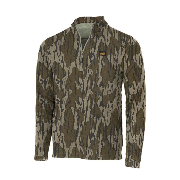 Chattanooga Muddy DV8 Quest Mossy Oak Bottomland midweight quarter zip sweatshirt in large, featuring camouflage pattern and hoodie style.