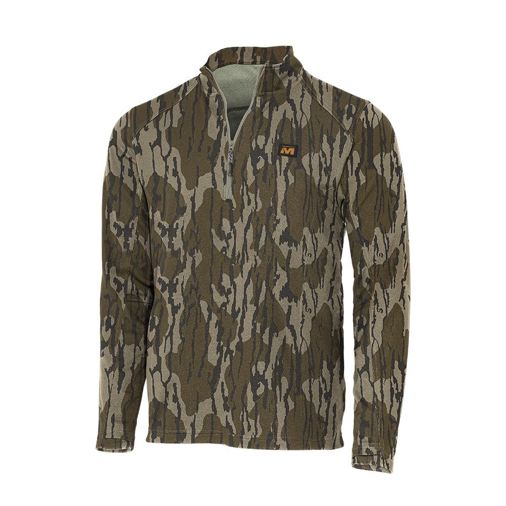 Muddy DV8 Quest midweight quarter zip sweatshirt in Mossy Oak Bottomland camouflage, medium size, Chattanooga hoodie.
