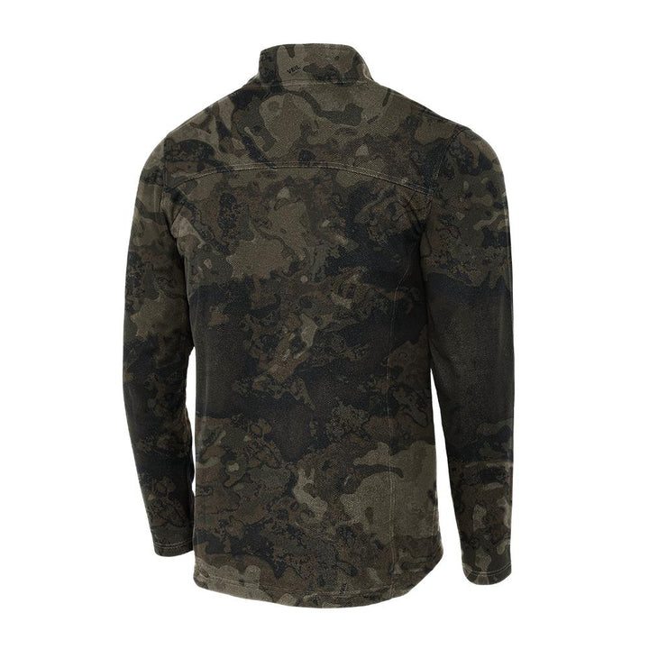 Chattanooga Muddy DV8 Quest midweight quarter-zip sweatshirt in Veil Canyon Grey, shown in large size, with hood and long sleeves.