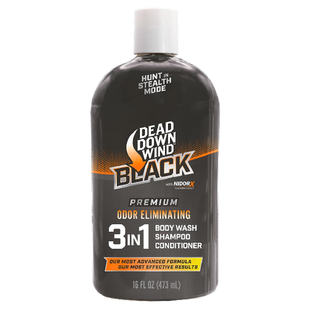 Chattanooga D Down Wind Black 3-in-1 body wash, shampoo, and conditioner in a 16 oz bottle, featuring sleek black packaging.
