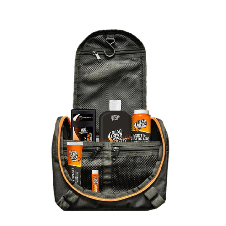 Chattanooga D Down Wind Hygiene Kit 5-piece travel bag with odor-eliminating body care products and hygiene essentials.