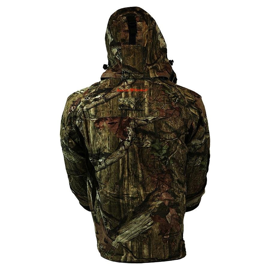 Chattanooga Absolute Outdoor Performance Fit Jacket in Mossy Oak Infinity Camo, medium size, shown on a hanger.