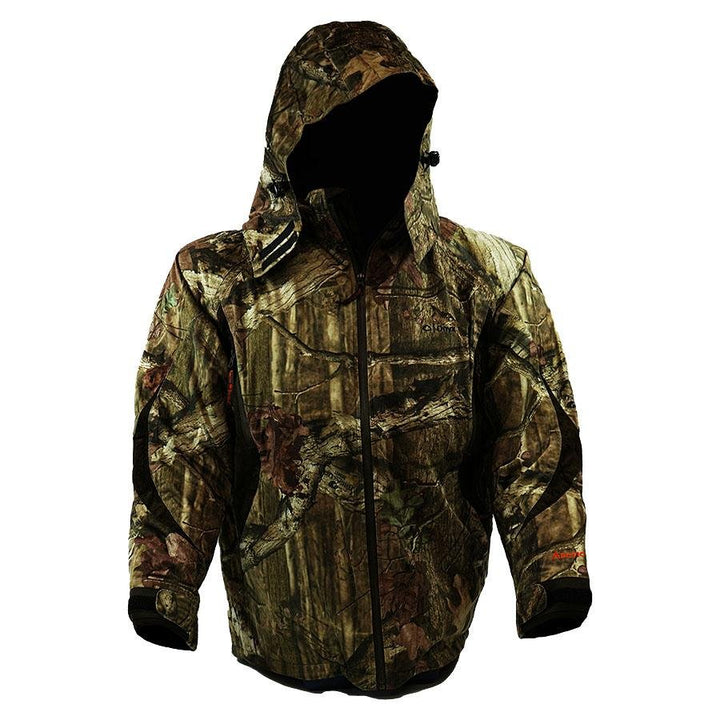 Chattanooga Absolute Outdoor Performance Fit Jacket in Mossy Oak Infinity Camo, medium size, displayed on a hanger.