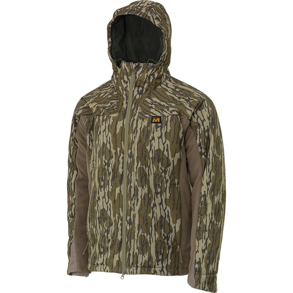 Chattanooga Muddy DV8 Enduro jacket in Mossy Oak Bottomland camouflage, medium size, waterproof outdoor jacket with durable design.