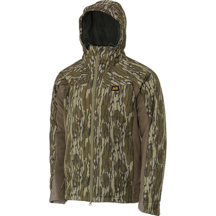Chattanooga Muddy DV8 Enduro jacket in Mossy Oak Bottomland camouflage, medium size, waterproof outdoor jacket with durable design.