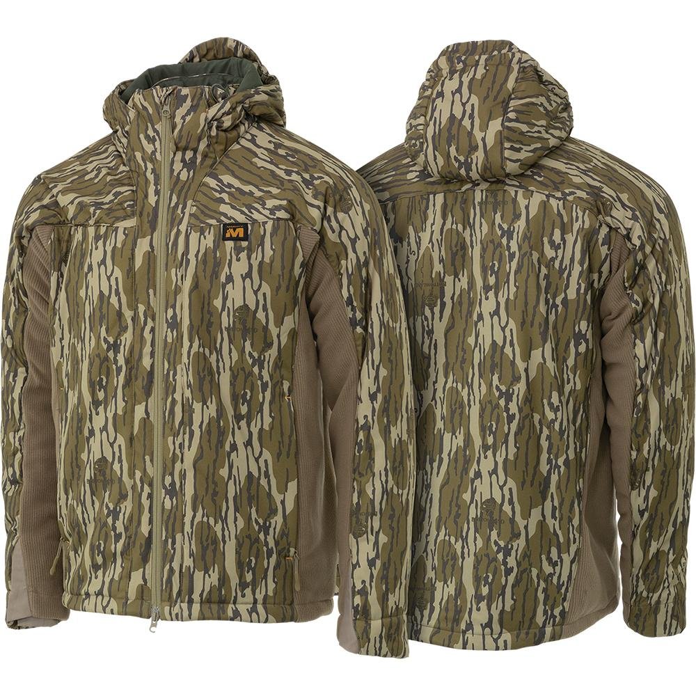 Chattanooga Muddy DV8 Enduro Jacket in Mossy Oak Bottomland camouflage, medium size, outdoor jacket with rugged design.