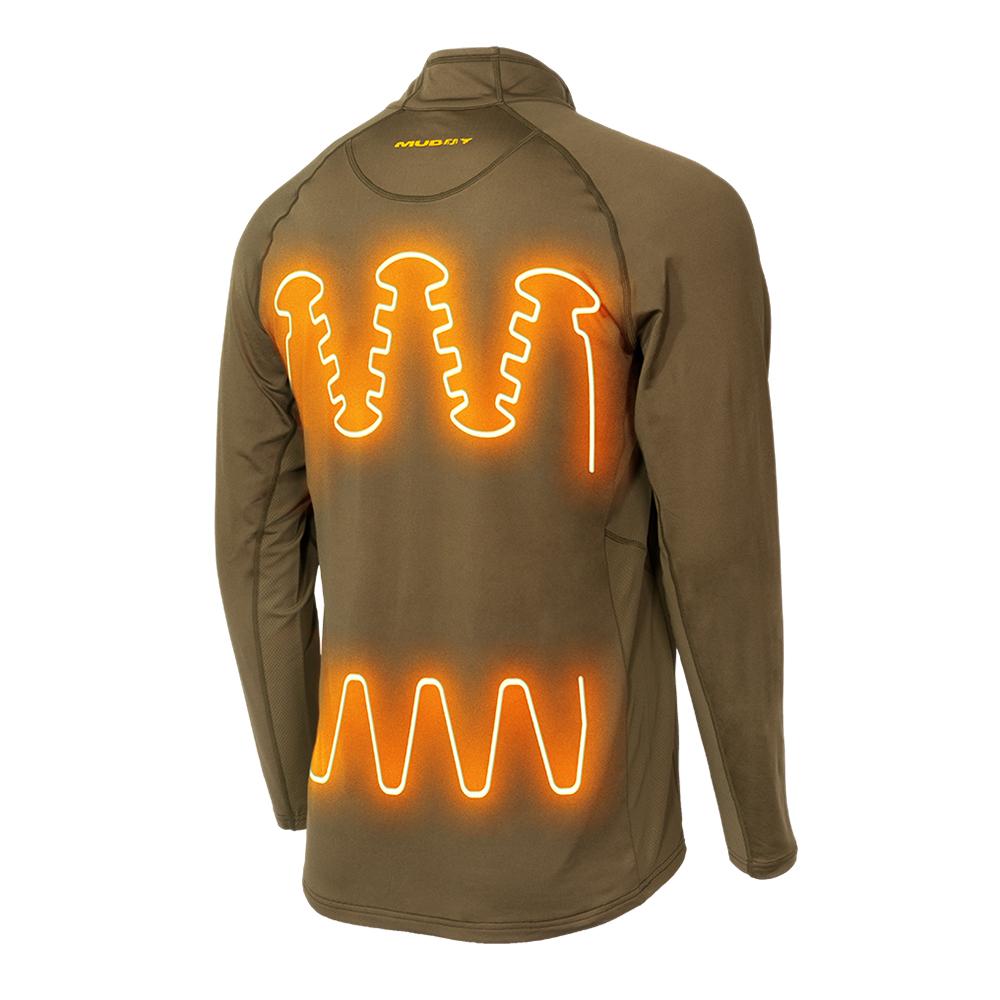 Chattanooga Muddy Nucleus heated quarter zip shirt in brown clay, L, showing the adjustable collar and warm, comfortable fabric.