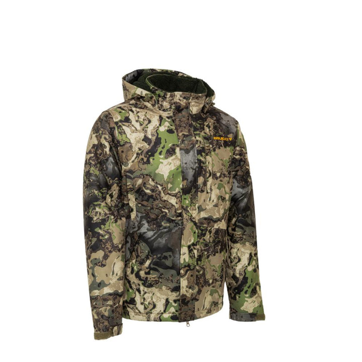 Chattanooga Muddy TRX Sherpa fleece waterproof jacket in Veil Canyon hybrid style, showing the warm, insulated outer layer with a zipper front.
