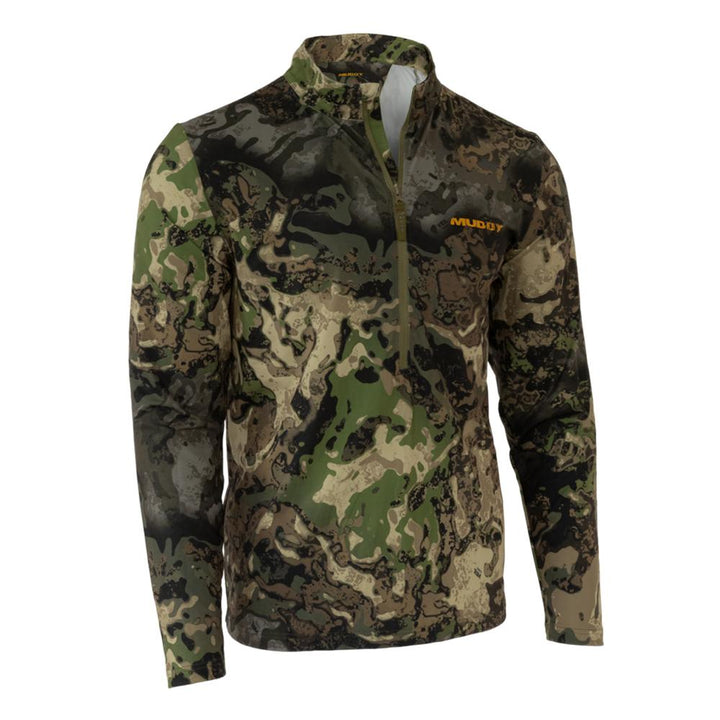 Chattanooga Muddy TRX lightweight quarter zip jacket in Veil Canyon hybrid medium, shown on a hanger.