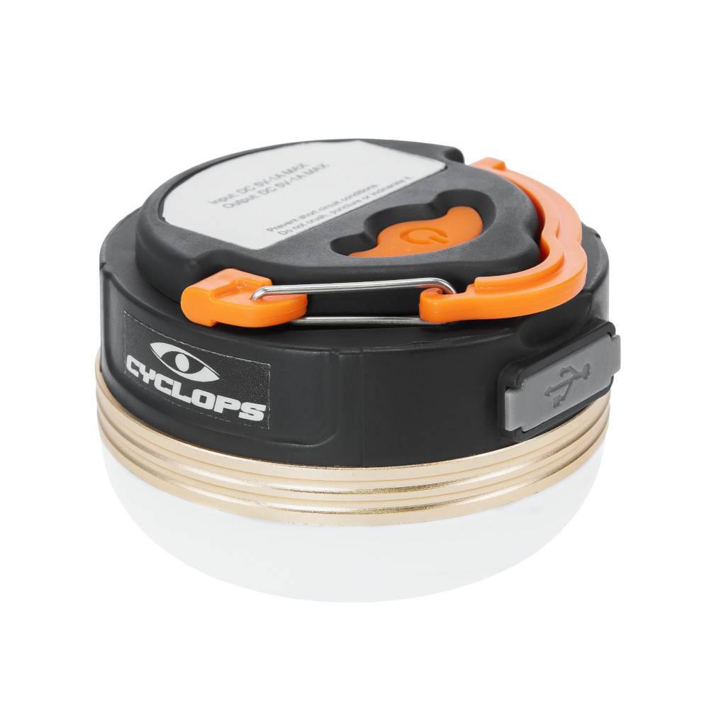 Chattanooga Cyclops Clipmate Lantern Power Bank with 200 lumens, compact rechargeable LED camping lantern with clip attachment.