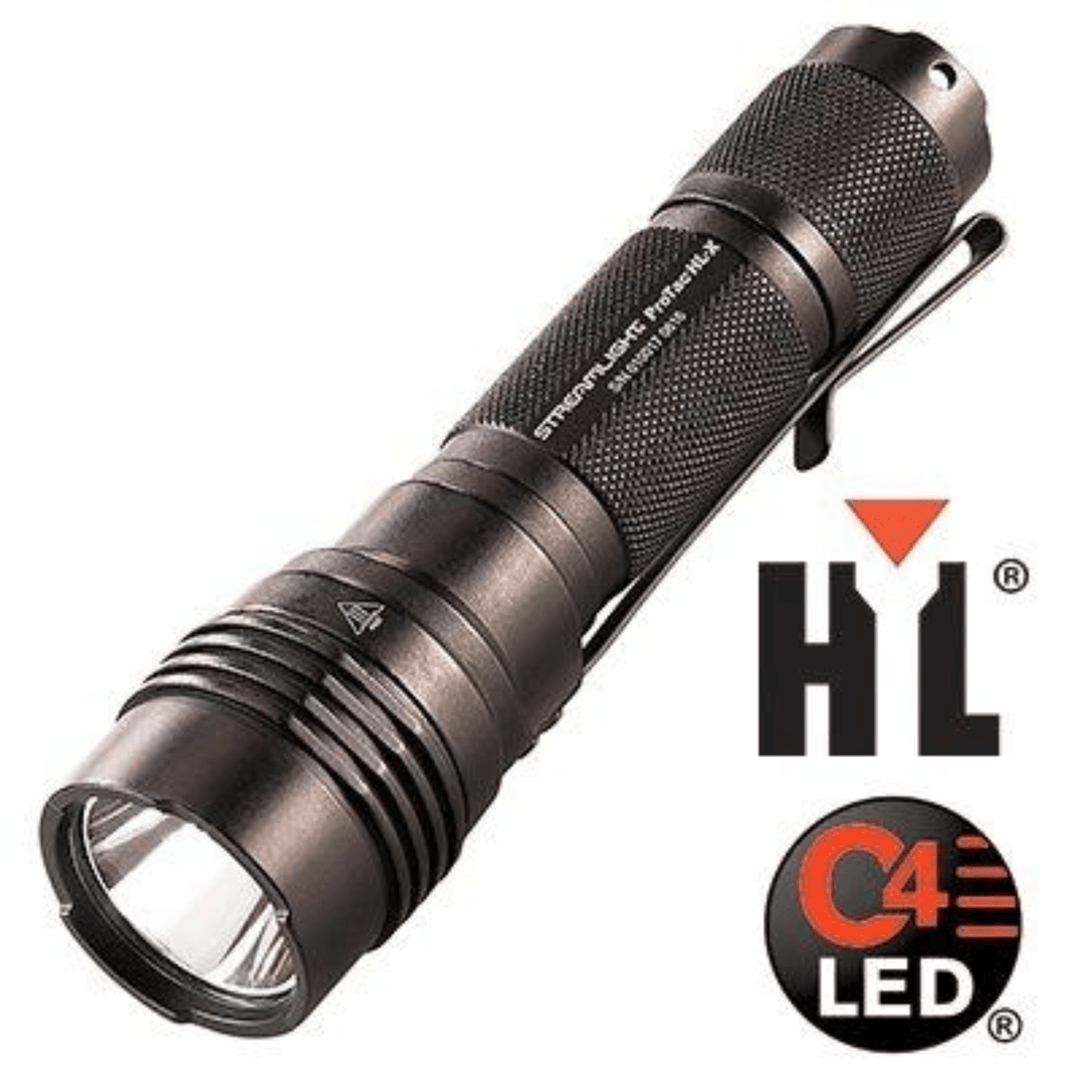 Black Streamlight ProTac HL-X rechargeable LED flashlight with 1000 lumens from Chattanooga, featuring a durable design and high brightness.