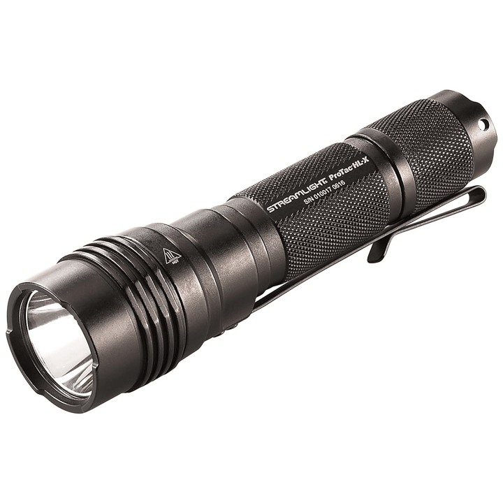 Black Streamlight ProTac HL-X rechargeable LED flashlight with 1000 lumens, featuring a durable design and adjustable beam.