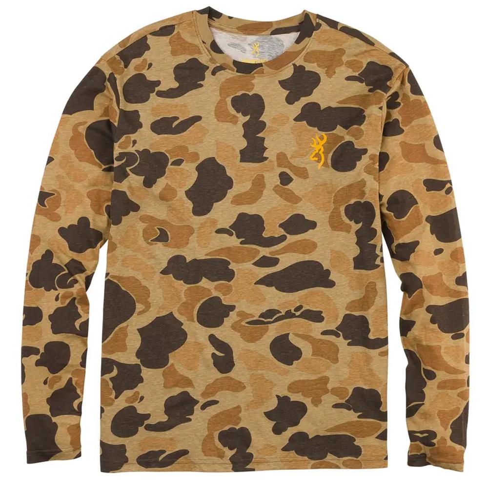 Chattanooga Browning Wasatch long sleeve T-shirt in vintage tan camo, lightweight and breathable, size XL, ideal for outdoor wear.
