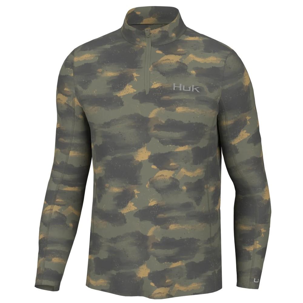 Chattanooga HUK Camden Coldfront 1/4 Zip Moss Long Sleeve Shirt, men's outdoor performance top with a high collar and full zipper.