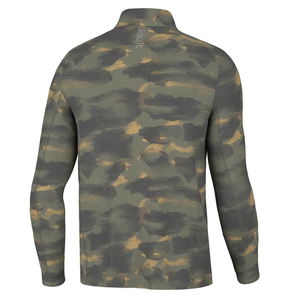Chattanooga HUK Camden Coldfront 1/4 Zip Moss long sleeve shirt, men's casual outdoor wear with a zipper and moss green color.