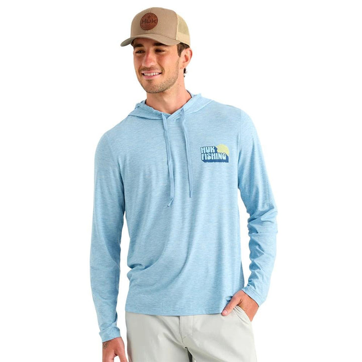 Chattanooga Huk Drift Hoodie Shipyard Heather lightweight long sleeve pullover sweatshirt in XXL size, casual apparel for men