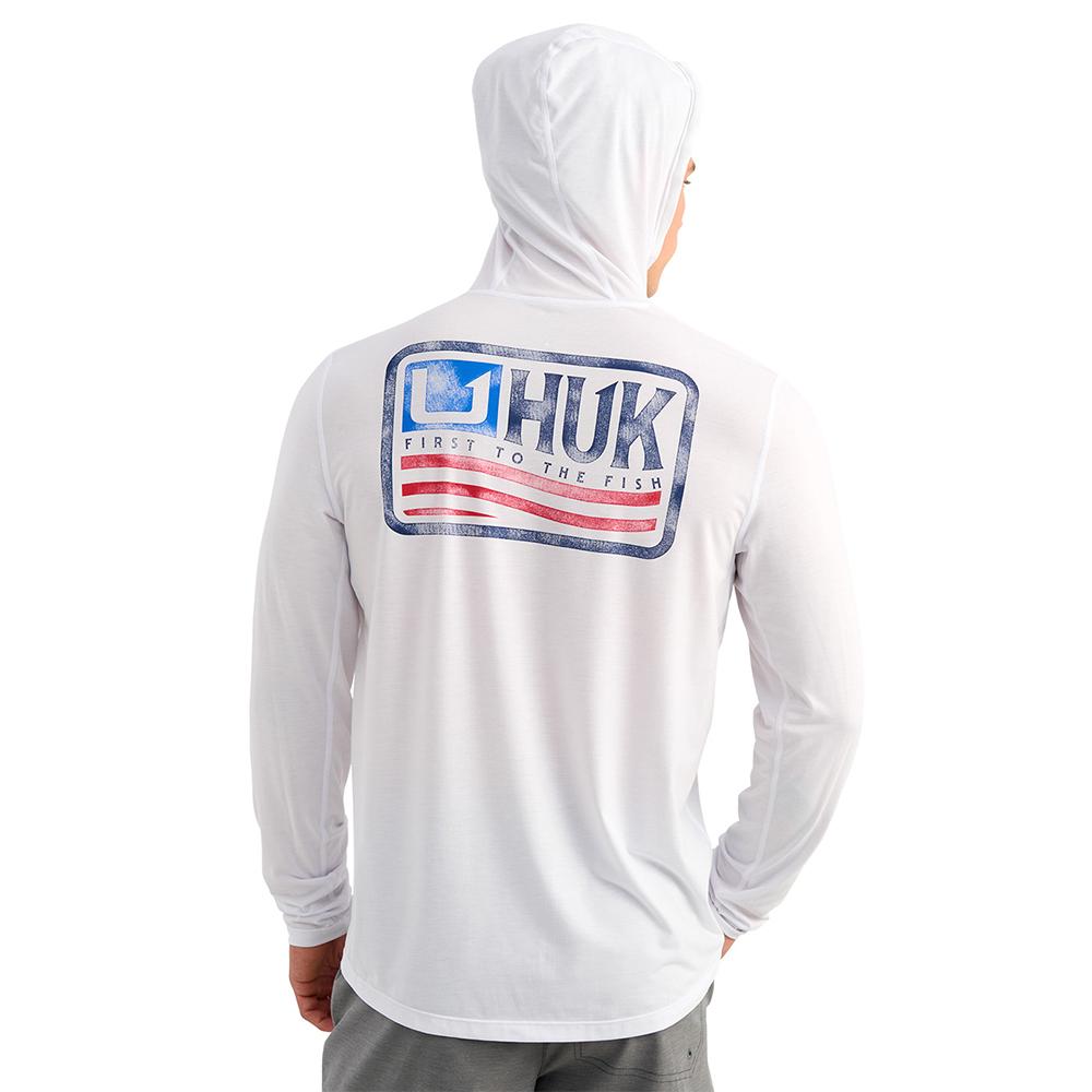 Chattanooga Huk Drift lightweight white performance pullover hoodie, large size, long sleeve sweatshirt, casual athletic wear.